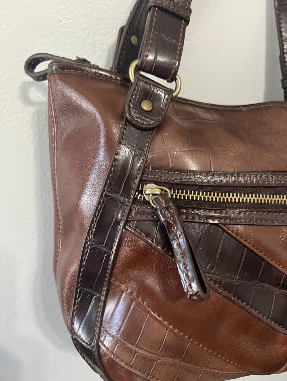 Relic Patchwork Brown Bag - Crocodile Skin Effect Women's Handbag. Vintage Y2K" - Picture 4 of 10